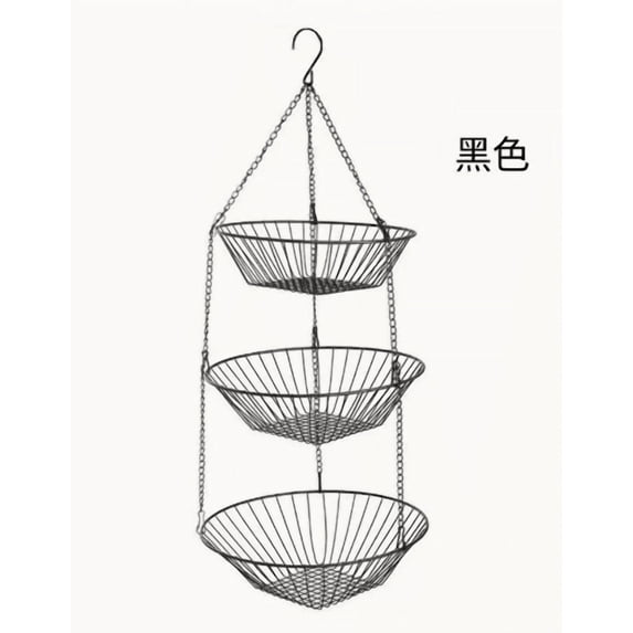 3-Tier Hanging Fruit Basket, Detachable Metal Wire Hanging Tiered Basket for Kitchen Storage, Folding Vegetable Organizer, 29.13in