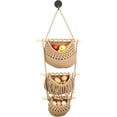 Image showcasing 3 Tier Hanging Fruit Basket, Over the Door Organizer, Handmade Woven ...