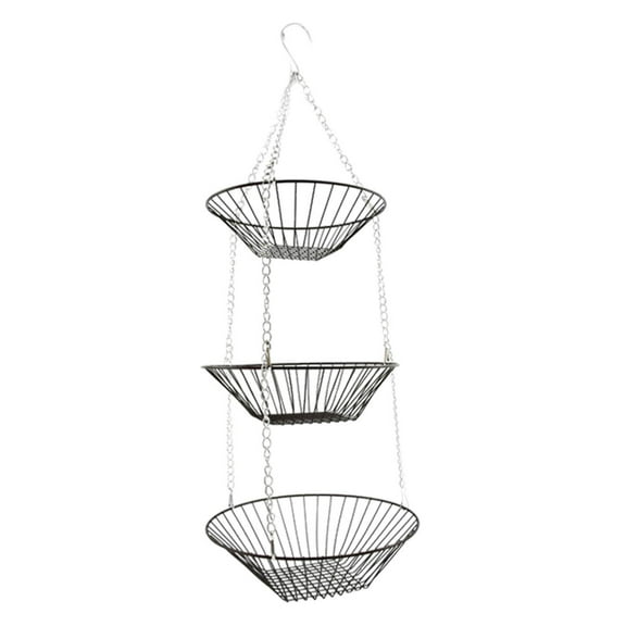 3-Tier Hanging Fruit Basket | Foldable Metal Storage Organizer | Kitchen & Living Room Space Saver | Iron Wire Vegetable Holder | 29-Inch Tall