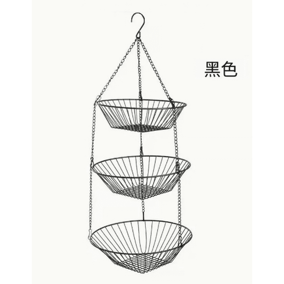 3-Tier Hanging Fruit Basket | Foldable Metal Storage Rack for Kitchen & Living Room | Space-Saving Vegetable & Produce Organizer