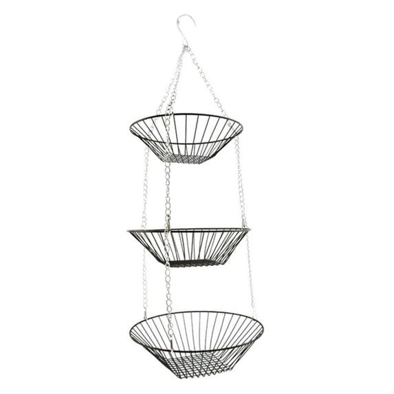 3-Tier Hanging Fruit Basket | Foldable Metal Storage Rack for Kitchen & Living Room | Space-Saving Vegetable & Produce Organizer