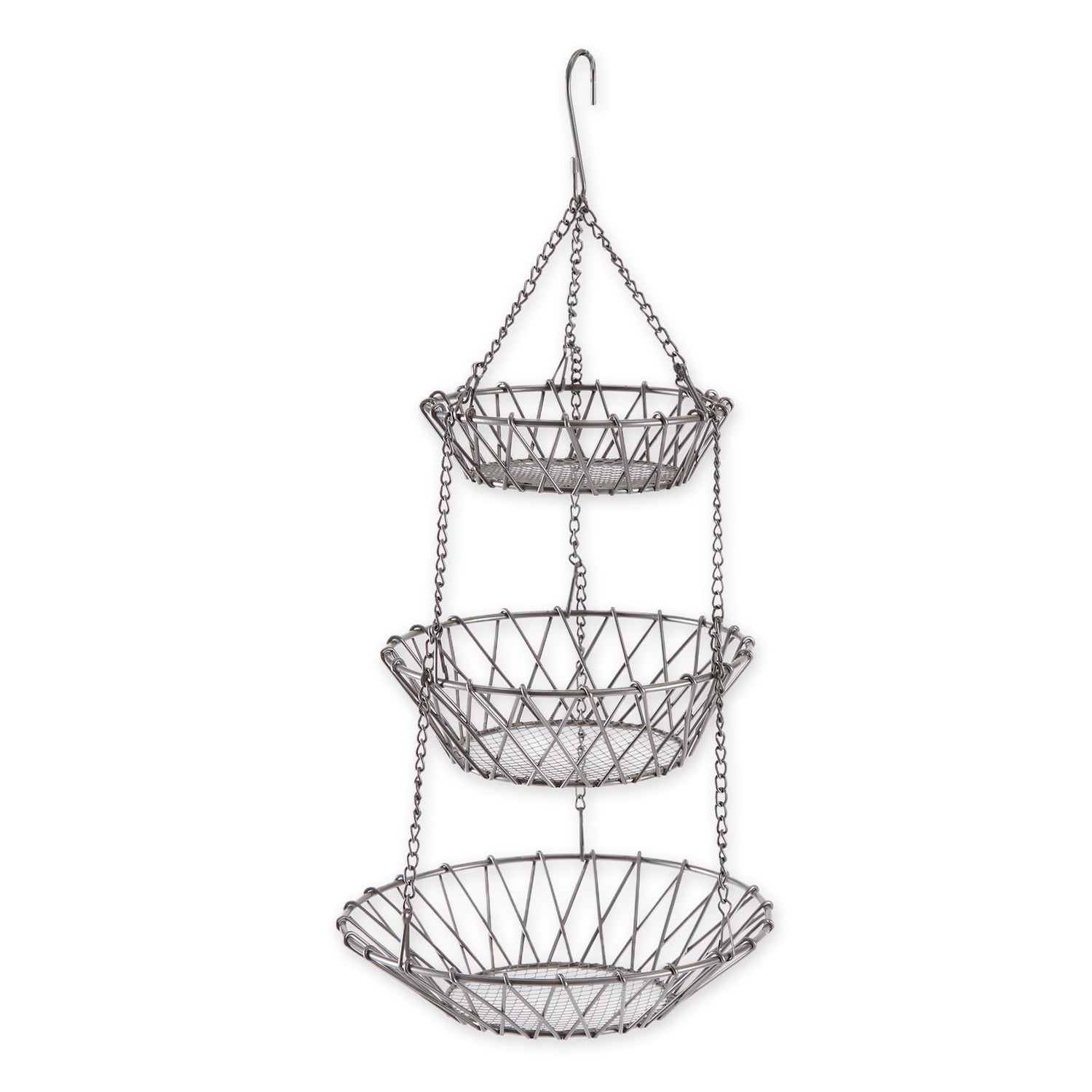 3 Tier Hanging Fruit Basket Satin Nickel