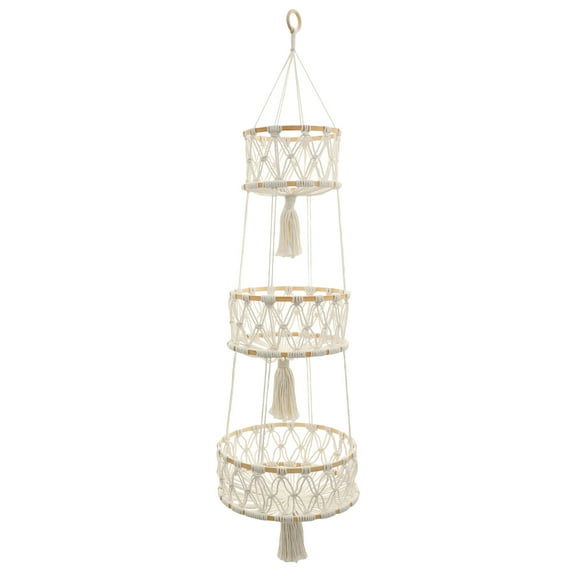 3 Tier Hanging Fruit Basket Space Saving Dangling Basket Decorative Multifunctional Hanging Storage Basketry for Kitchen