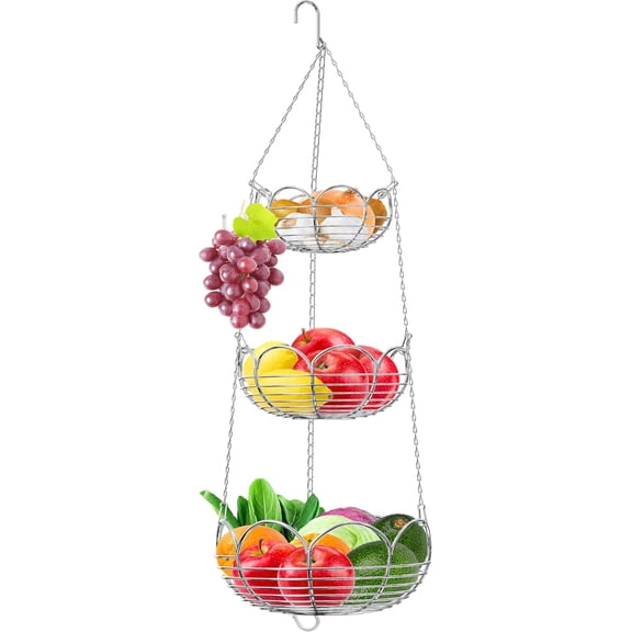 3-Tier Hanging Fruit Basket in Chrome