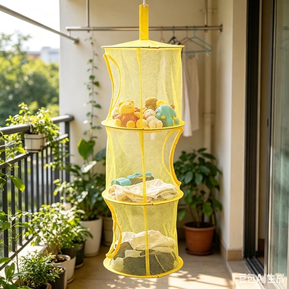 3-Tier Hanging Mesh Storage Basket, Foldable Mesh Organizer for Clothes, Toys & Bathroom