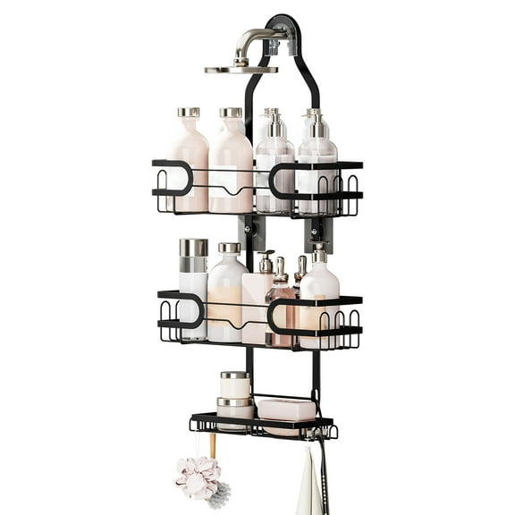 Bigking Rust-Proof Shower Box Organizer, 3-Tier Hanging Shower Rack, Wall Mounted Shampoo and Shower Gel Rack, Silver