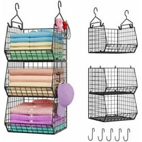 3-Tier Hanging Storage Organizer for Closet, Laundry & Utility Room | Space Saving Shelves with 1.65" Hook & 5 S-Hooks | Hanging Wire Baskets (12.4" W x 8.8" H x 10.24-11.8" D)