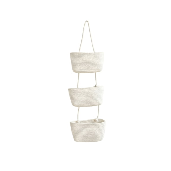 3-Tier Hanging Wall Basket Woven Storage Organizer Detachable Handmade Cotton Rope Over the Door Baskets for Kitchen Bathroom Living Room Boho Home Decor