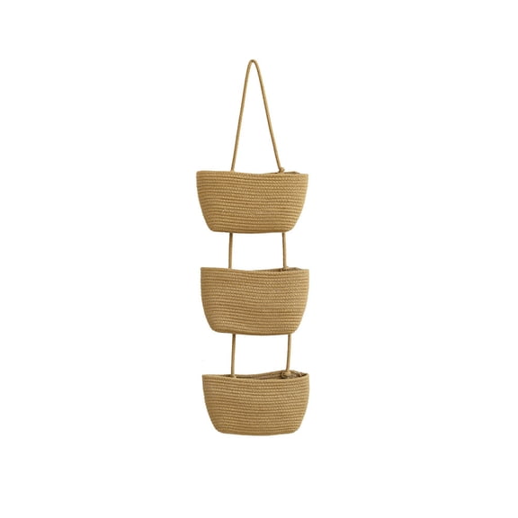 3-Tier Hanging Wall Basket Woven Storage Organizer Detachable Handmade Cotton Rope Over the Door Baskets for Kitchen Bathroom Living Room Boho Home Decor