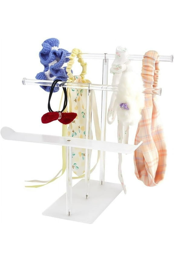 3-Tier Headband Holder Acrylic Hair Accessories Organizer T-bar Jewelry Display Rack Necklace Bracelet Hanging Organizer Stand for Hair Accessories Jewelry Bangles Storage for DIY