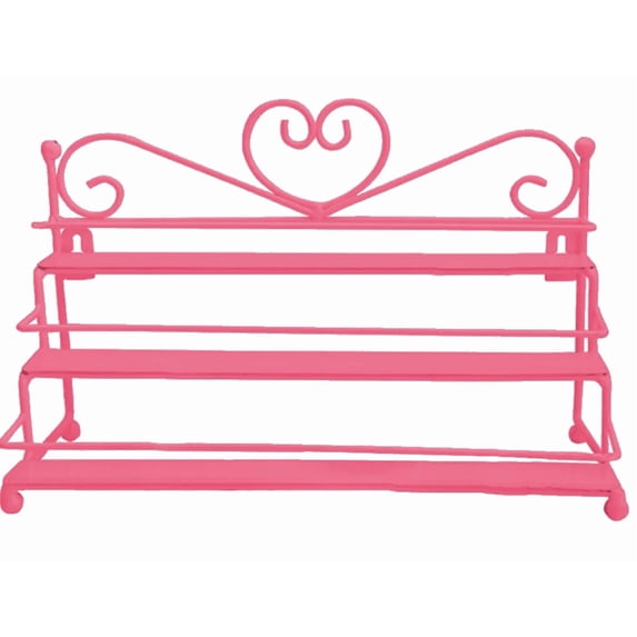 3-Tier Heart-Shaped Hot Pink Metal Nail Polish Rack - Wall Mounted Cosmetic Storage Organizer for Nail Polish, Makeup & Vanity Decor