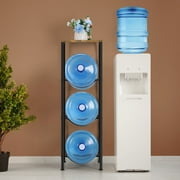 3-Tier Heavy-Duty 5-Gallon Water Bottle Rack with Top Shelf for Home, Office, and Kitchen  Brown