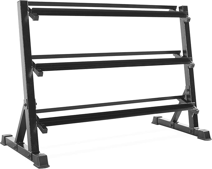 3-Tier Heavy Duty Adjustable Dumbbell Rack, Free Standing Weight Storage Organizer for Dumbbells, Barbell, Kettlebell, Home Gym Equipment, Space Saving Design for Commercial & Residential Use