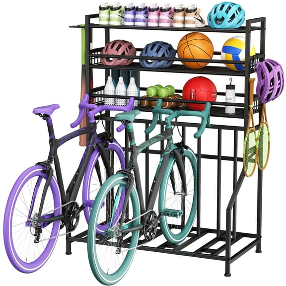 3-Tier Heavy Duty Bike Rack Garage Storage, Floor Standing Bicycle Parking Stand Organizer for 4 Bikes, Space Saving & Sturdy Bike Storage Rack