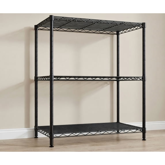 3-Tier Heavy-Duty Black Wire Shelving Unit, Metal Storage Rack with 150 lb Capacity Per Shelf, 24" W x 14" D x 30" H, Versatile Organizer for Kitchen, Garage, Pantry and Laundry Room