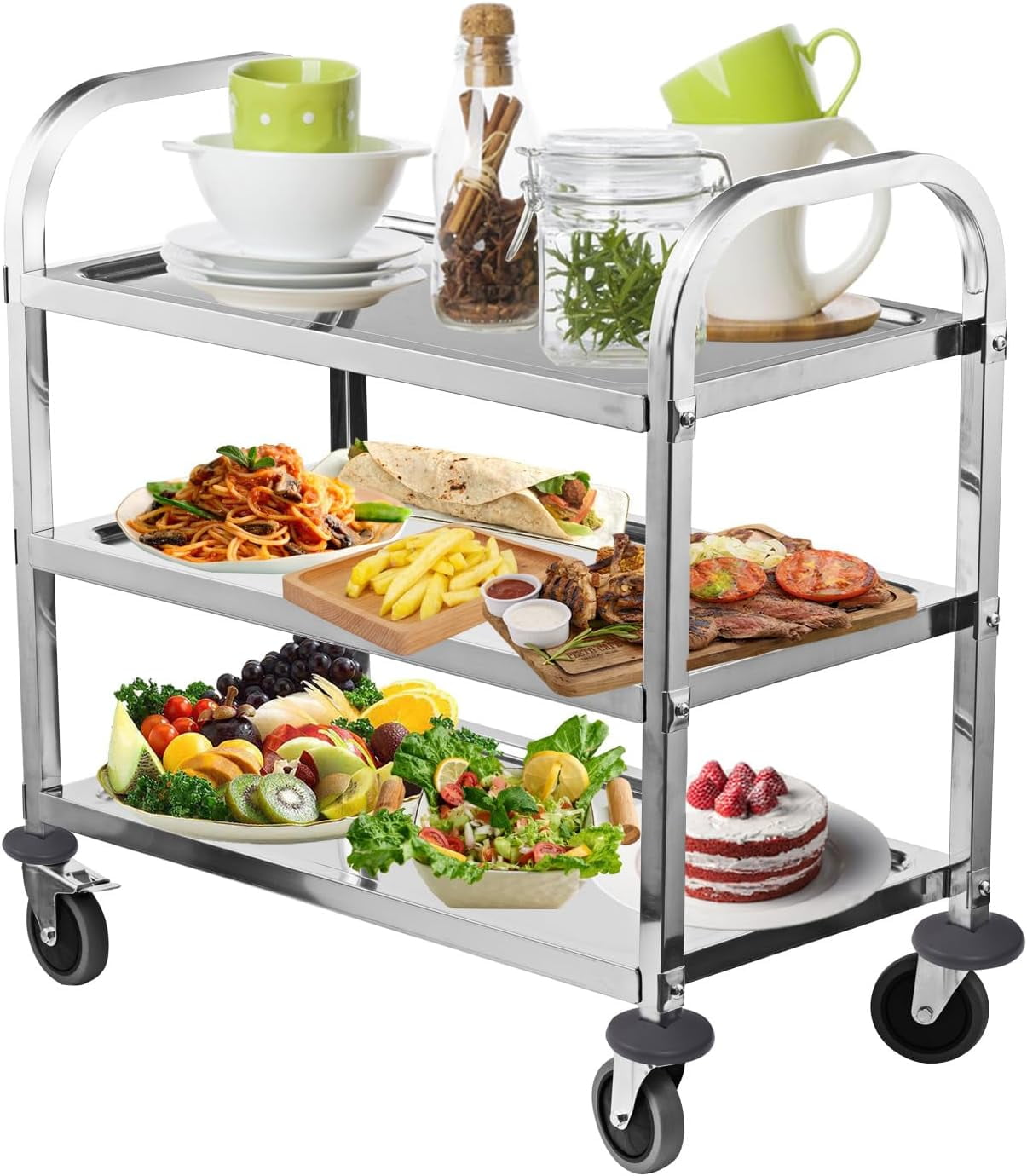 Stainless Steel 3-Tier Rolling Utility Cart with Wheels