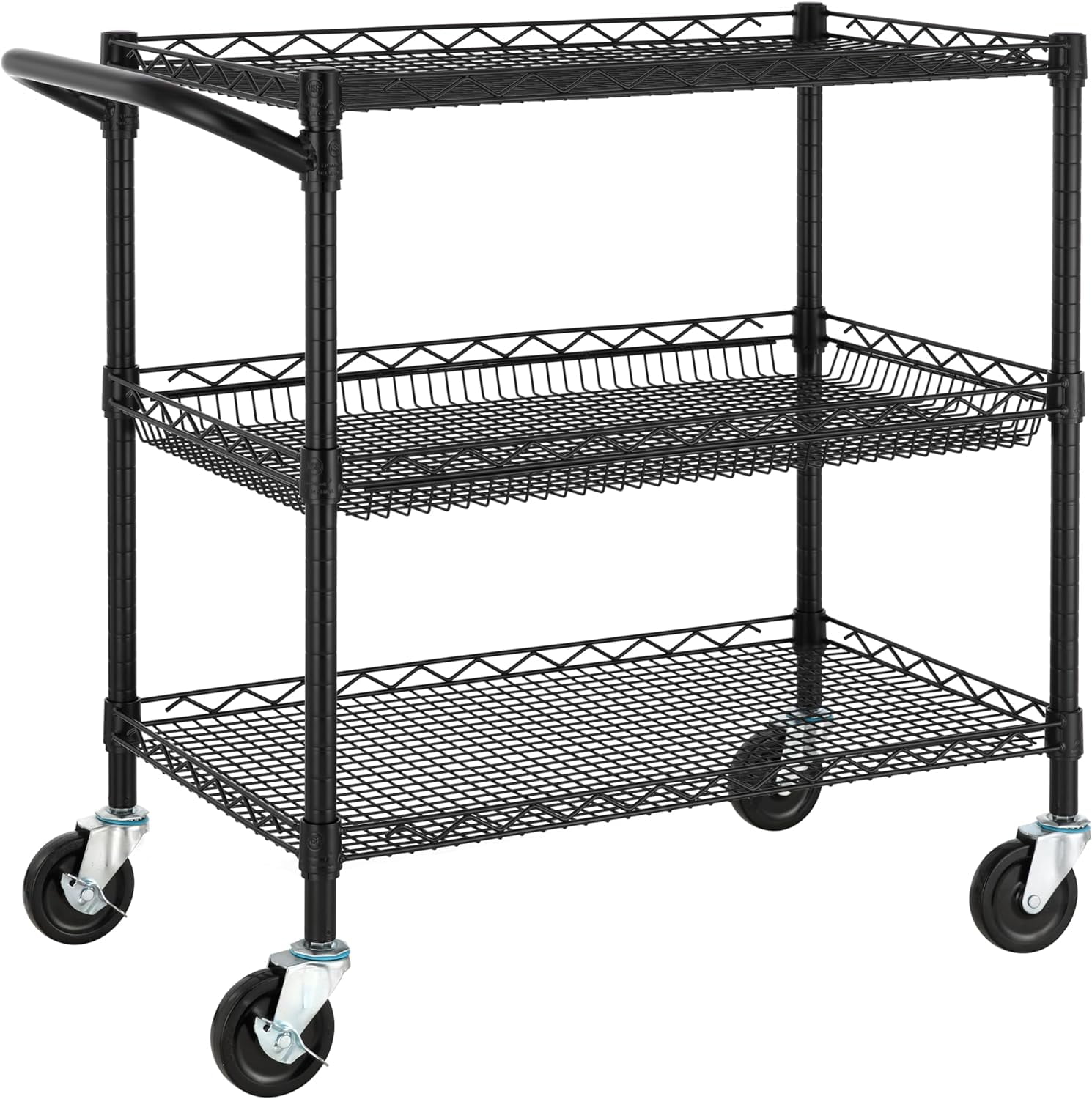 Chrome 3-Tier Heavy Duty Steel Utility Cart with Wheels