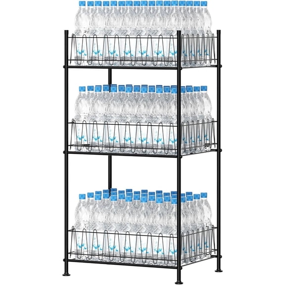 3-Tier Heavy-Duty Drink Organizer Rack - Adjustable Pantry & Kitchen Storage for Bottles, Cans, Jars - 32 lbs per Shelf
