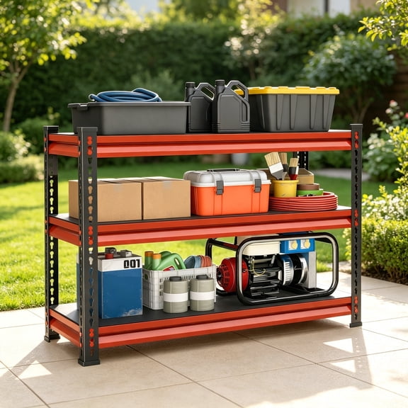 3-Tier Heavy-Duty Garage Shelving 36" Metal Utility Rack, 1,320 lbs Capacity, Red, 40"x18"x36"