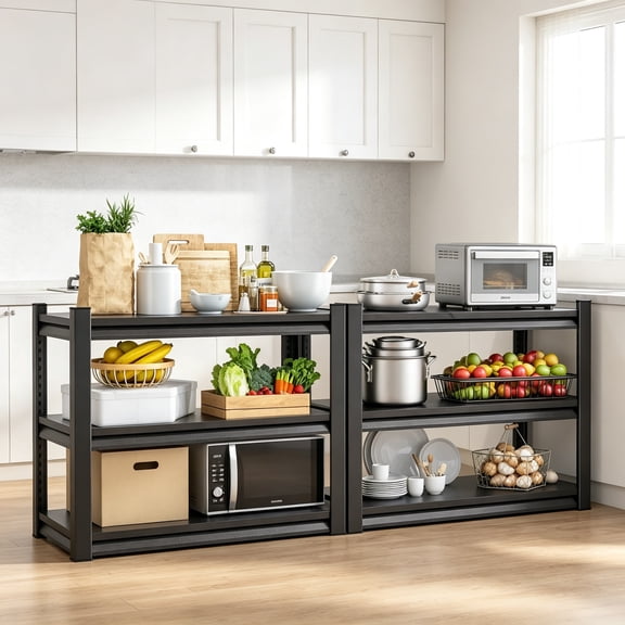 3-Tier Heavy-Duty Garage Shelving 40" Wide, 1,440 lbs Capacity, Adjustable Utility Rack, Black, 40"x18"x36"