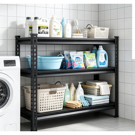 3-Tier Heavy-Duty Garage Shelving 40"x18"x36", 1,320 lbs Capacity, Adjustable Utility Rack, Black