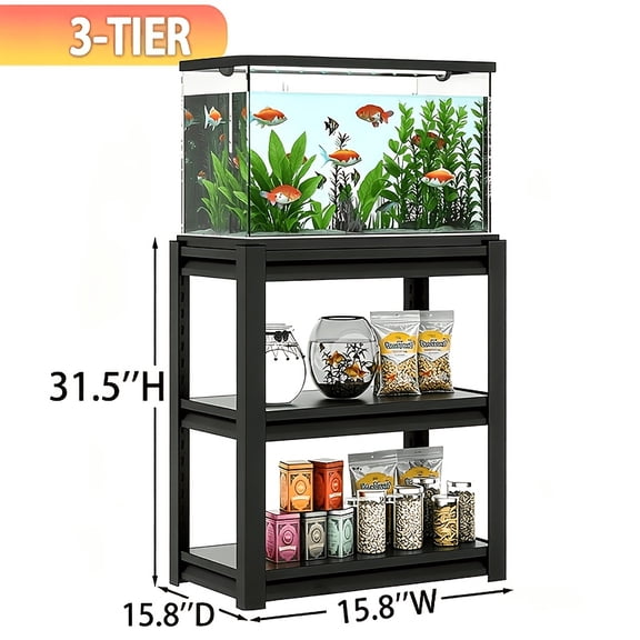 3-Tier Heavy Duty Metal Aquarium Stand Rack, Extra Wide Fish Tank Support for 20 Gallon Tank & 30 Gallon Long Breeder Tank, Multipurpose Reptile Terrarium Stand