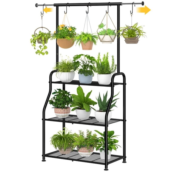 3 Tier Heavy Duty Metal Plant Stand, Indoor Outdoor Tall Hanging Plant Shelf, Multi-Pots Flower Planter Holder, Large Vertical Plant Display Rack for Living Room, Balcony, Patio, Garden, Home Decor,