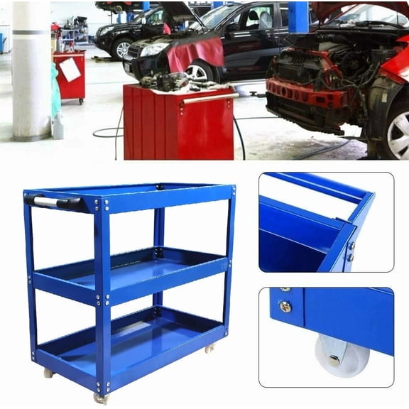 HYGRAD BUILT TO SURVIVE 3 Tier Heavy Duty Rolling Metal Tool Utility Cart Durable Storage Blue 1 Pack