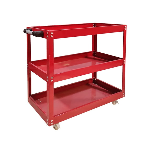3 Tier Heavy Duty Metal Tool Cart with Wheels, Durable Tool Storage, Load Capacity Rolling Utility cart for Garage Storage, Office Spaces, & Kitchen Use (Red)