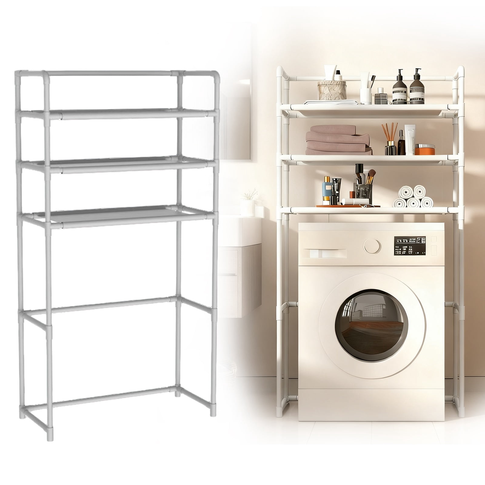 Laundry Machine Rack 3-Tier Heavy-Duty Over Washer and Dryer Shelves | Expandable Washing ...