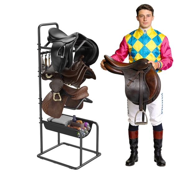 YOHKOH 3-Tier Heavy Duty Saddle Rack - Freestanding Saddle Stand Organizes English & Western Horse Saddles, Tack, and Blankets