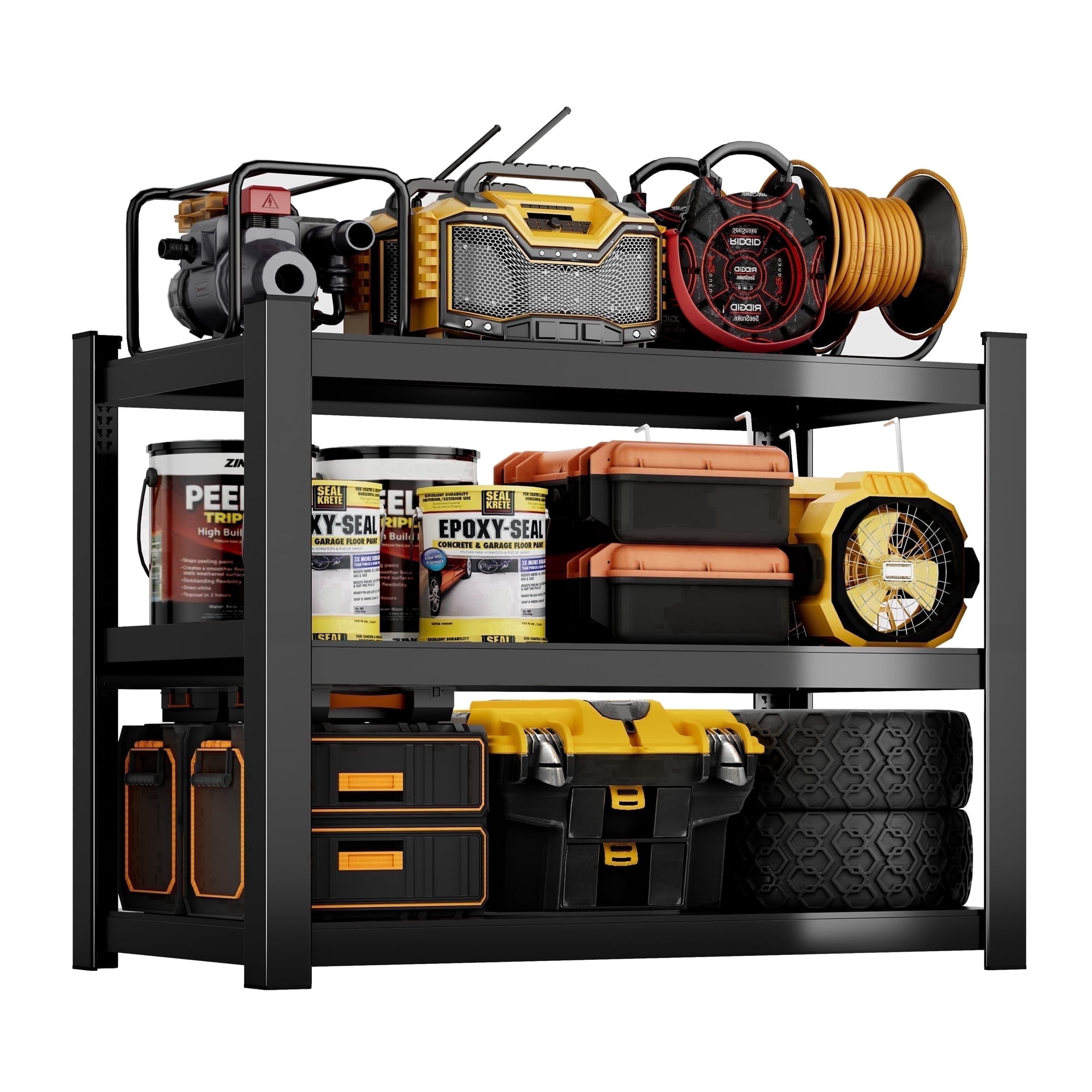 3-Tier Heavy-Duty Adjustable Metal Garage Storage Shelving Unit, 36" x 36" x 16", Black