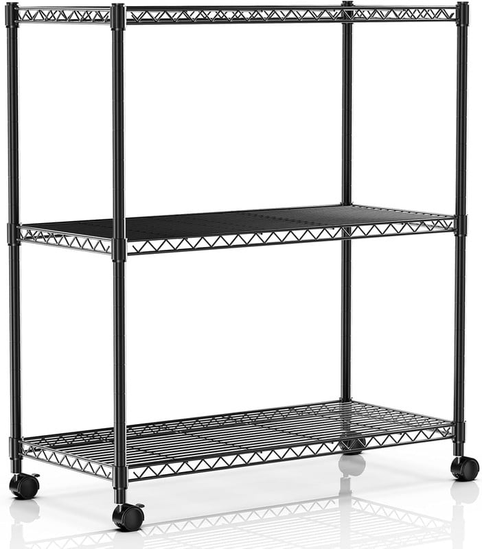 3-Tier Heavy Duty Storage Shelves 750Lb Capacity, 24.02" D x 13.78" W x 31.98" H Shelving Unit for Pantry, Garage, Laundry and Kitchen, Black