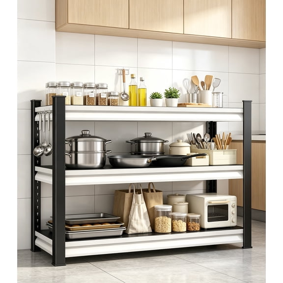 3-Tier Heavy-Duty Utility Shelving 40" Wide, 1,350 lbs Capacity, Adjustable Freestanding Rack, Black & White, 40"x18"x36"