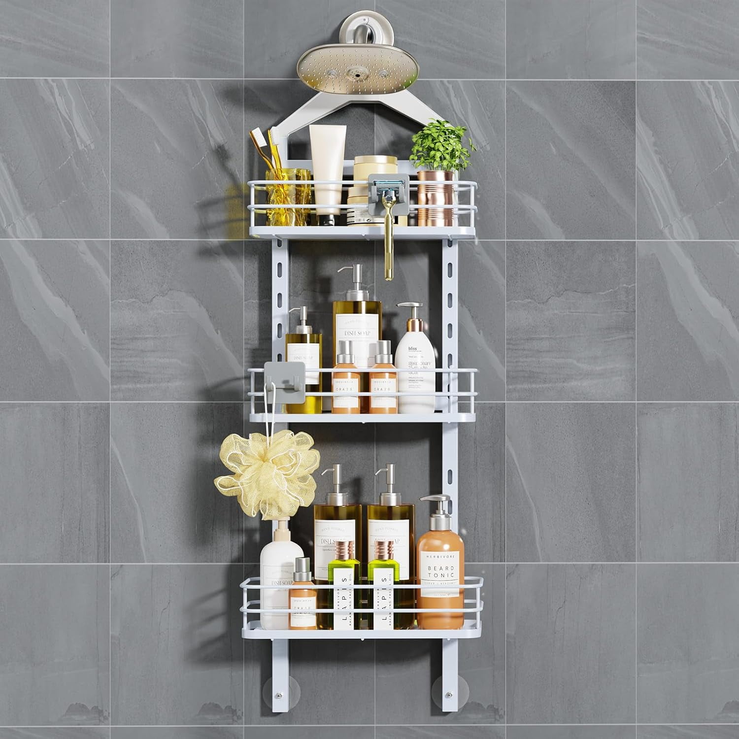 3 Tier Height-Adjustable Shower Caddy Hanging Anti-Swing-Over The ...