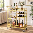 Swivel Shelf Rack 3-Tier Home Bar Cart with Wine Rack, Glass Holder, and Swivel Casters ...