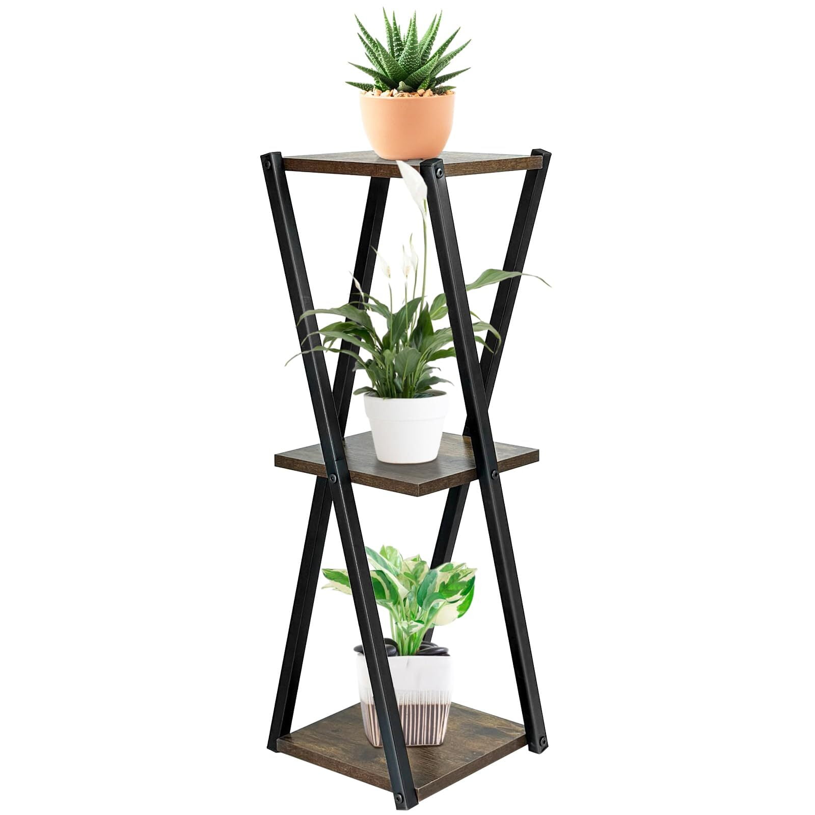 3 Tier Indoor Plant Stand, Corner Metal Wood Plant Stands for Multiple