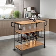thumbnail image 1 of 3-Tier Industrial Bar Cart, Mobile Wine Rack Table with Glass Holder, Wine Bar Cabinet with Storage for Home, Black Frame / Brown Board, 1 of 9