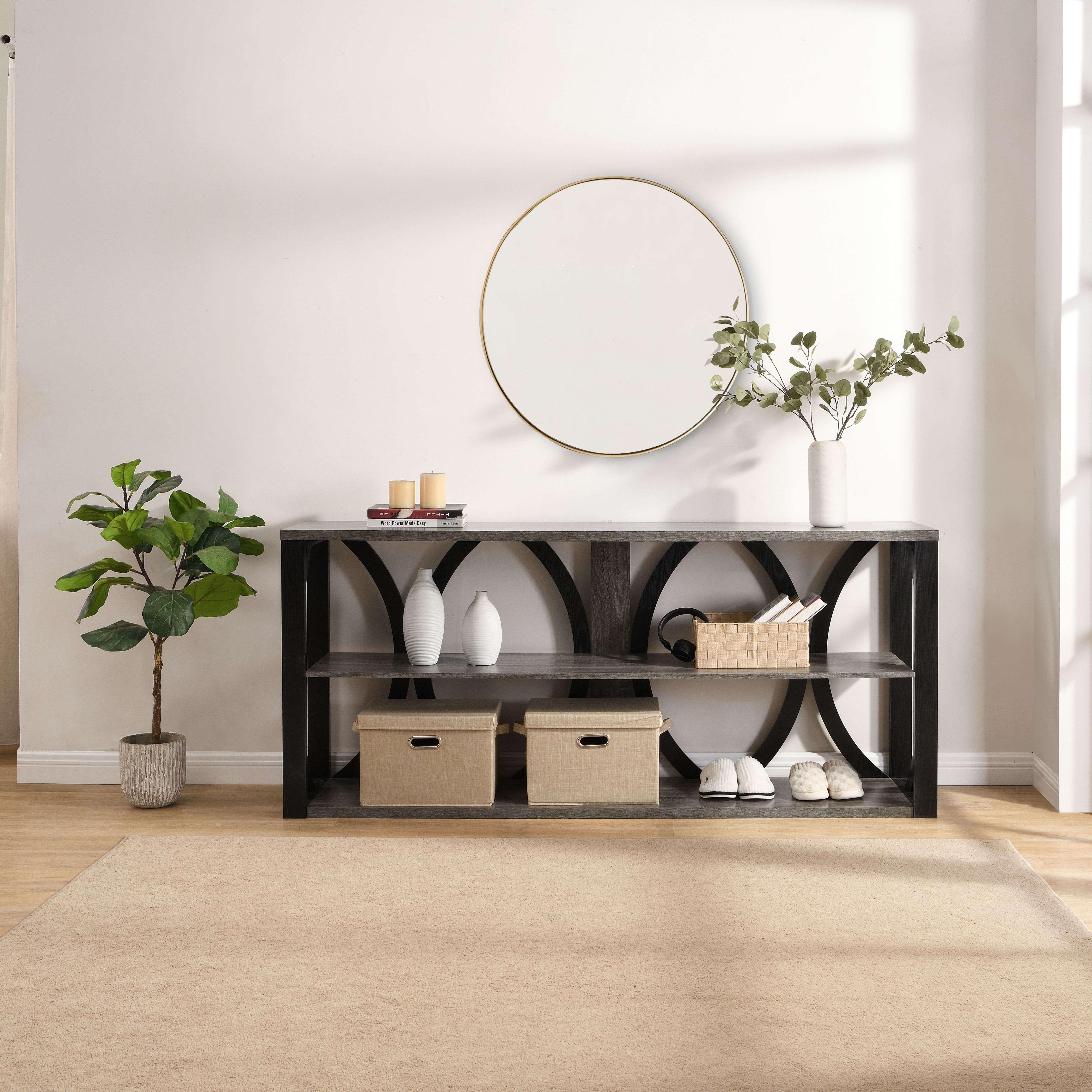 3-Tier Industrial Console Table,70.87 inch, Narrow Entry Table Long ...