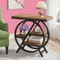 3-Tier Industrial End Table, Slim Side Table with Open Storage Shelves, Wood & Metal Frame for Living Room/Bedroom/Office