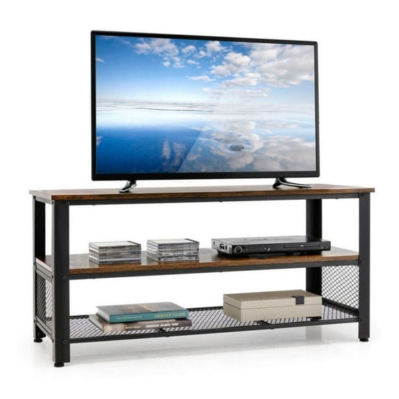 3-Tier Industrial Entertainment TV Stand with Metal Mesh Shelf