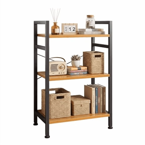 3-Tier Industrial Freestanding Open Shelf, Multi-Use Bookcase Storage Organizer for Living Room, Office and Kitchen