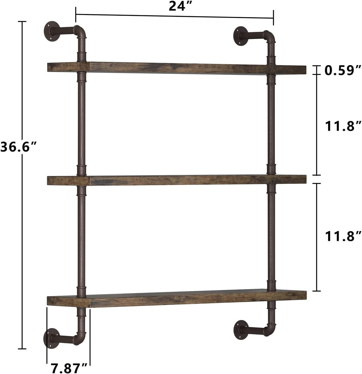3 Tier Industrial Pipe Shelf Rustic Wood Floating Shelves,Wall Display