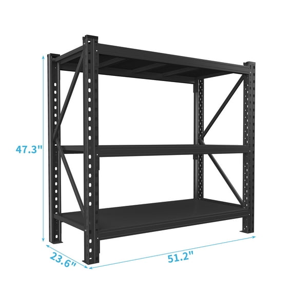 Living Room Shelving Units 3-Tier Industrial Shelving Rack - 47in, Heavy Duty Steel Shelving Unit Adjustable, 51.2" W*23.6" D*47.3"H, Black, Requires Assembly,Display Cabinets For Living Room