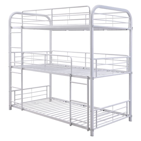 3 Tier Industrial Style Full Size Metal Bunk Bed White - Saltoro Sherpi