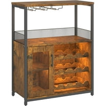 3-Tier Industrial Wine Bar Cabinet with Detachable Wine Rack, Drawer, Glass Holder & Mesh Doors Durable Sideboard and Buffet Storage, Brown