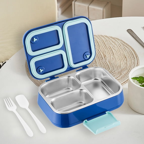 3-Tier Insulated Lunch Box, Stainless Steel Bento with Separate Compartments, Keeps Food Hot/Cold, Microwave Safe for Work & College Blue