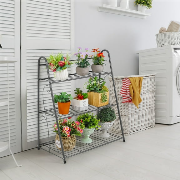 3 Tier Iron Plant Stand, Multifunctional Flower Display Rack, Home Garden Balcony Outdoor Shoe Storage Rack, Dark Gray