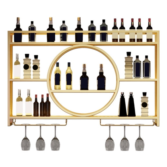 3-Tier Iron Wall Mounted Wine Rack with LED Light, 39-Inch Bar Liquor Shelf with Wine Glass Holder, Large Capacity Bottle & Glass Holder for Home Bar Kitchen & Restaurant