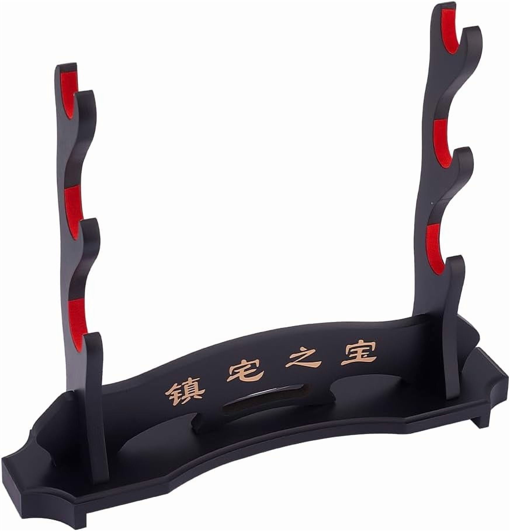 Supporto Da Parete Per Katana In Legno Con Inserto In Velluto Rosso - Espositore Per Samurai, Wakizashi, Tanto - Design Drago 4 Animali (40x32 Cm) - 3